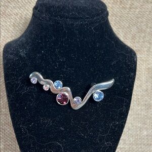 Lia Sophia Silver Wave Brooch with Blue, Purple and Pink Stones
